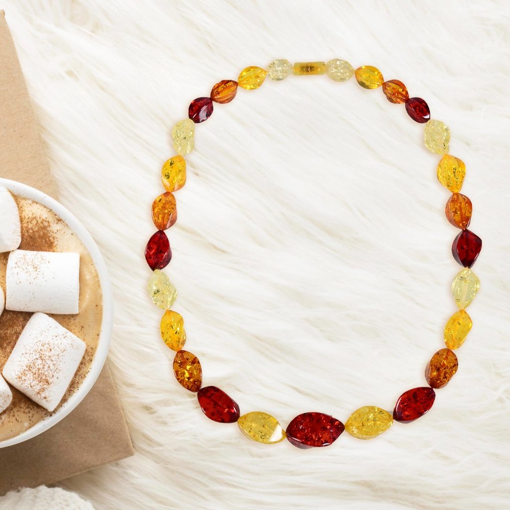 V3 Jewelry Multi Color Amber Beaded Statement Necklace-24"